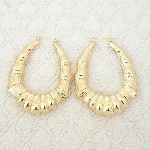 High Quality Tear Drop Bamboo Style Hoop Earring